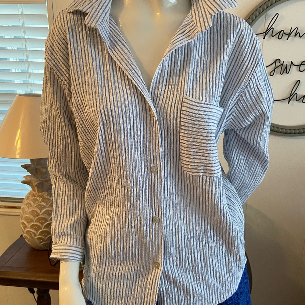 Striped Blue and White Women's Blouse